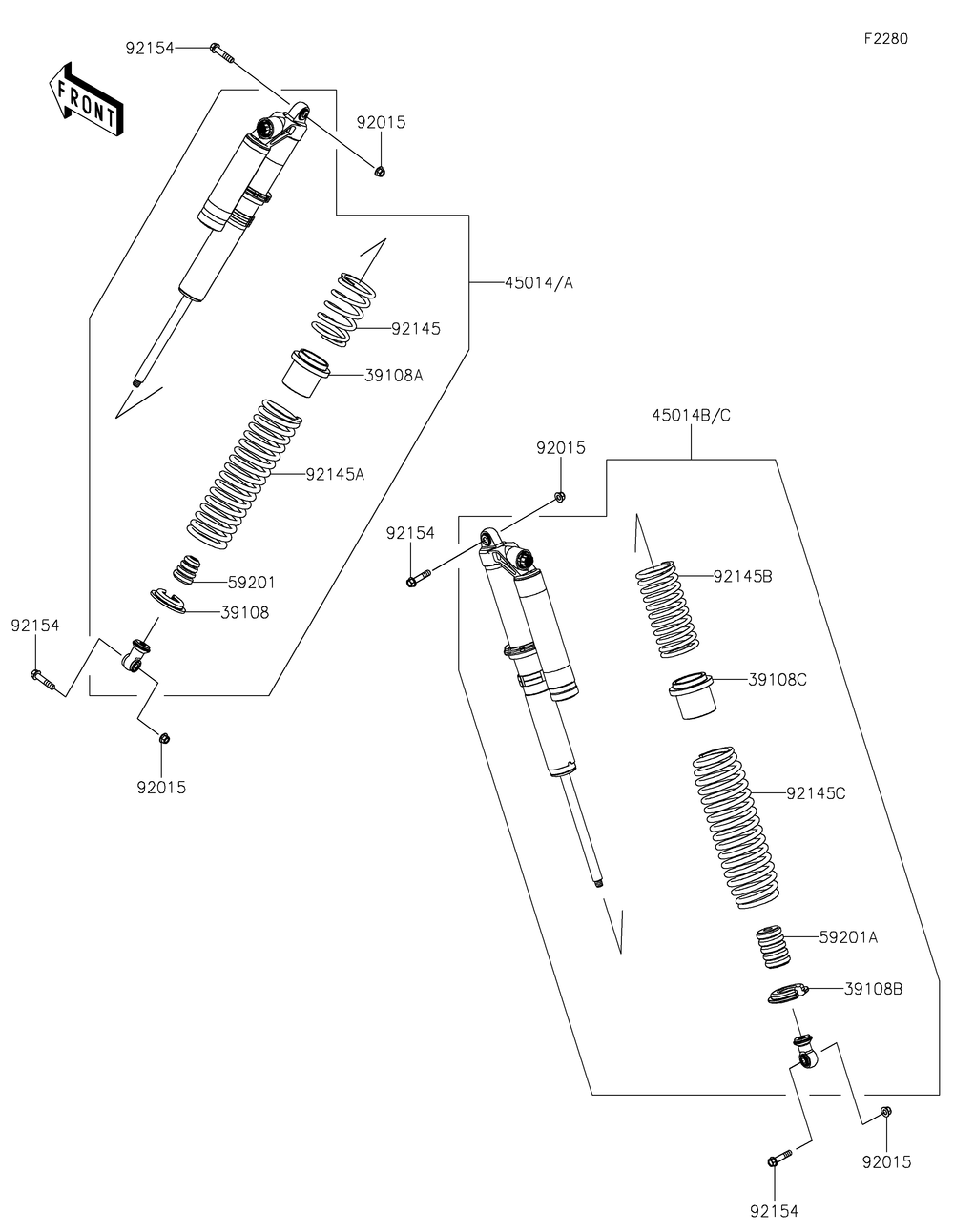 Shock Absorber Diagram and Parts List for KRT1000CPFNN 2023 Kawasaki Lawn Tractor Accessories