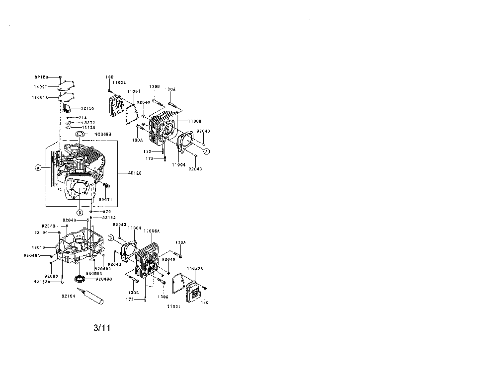 Cylinder/crankcase Diagram and Parts List for FR691V-AS07  Kawasaki Engine