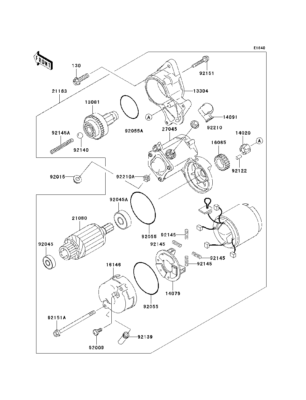 Starter Motor Diagram and Parts List for KAF620K7F 2007 & Prior Kawasaki Lawn Tractor Accessories