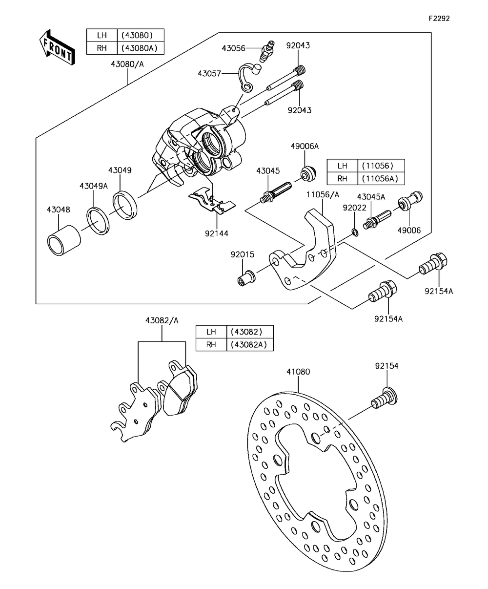 Front Brake Diagram and Parts List for KAF1000CHF 2017 Kawasaki Lawn Tractor Accessories