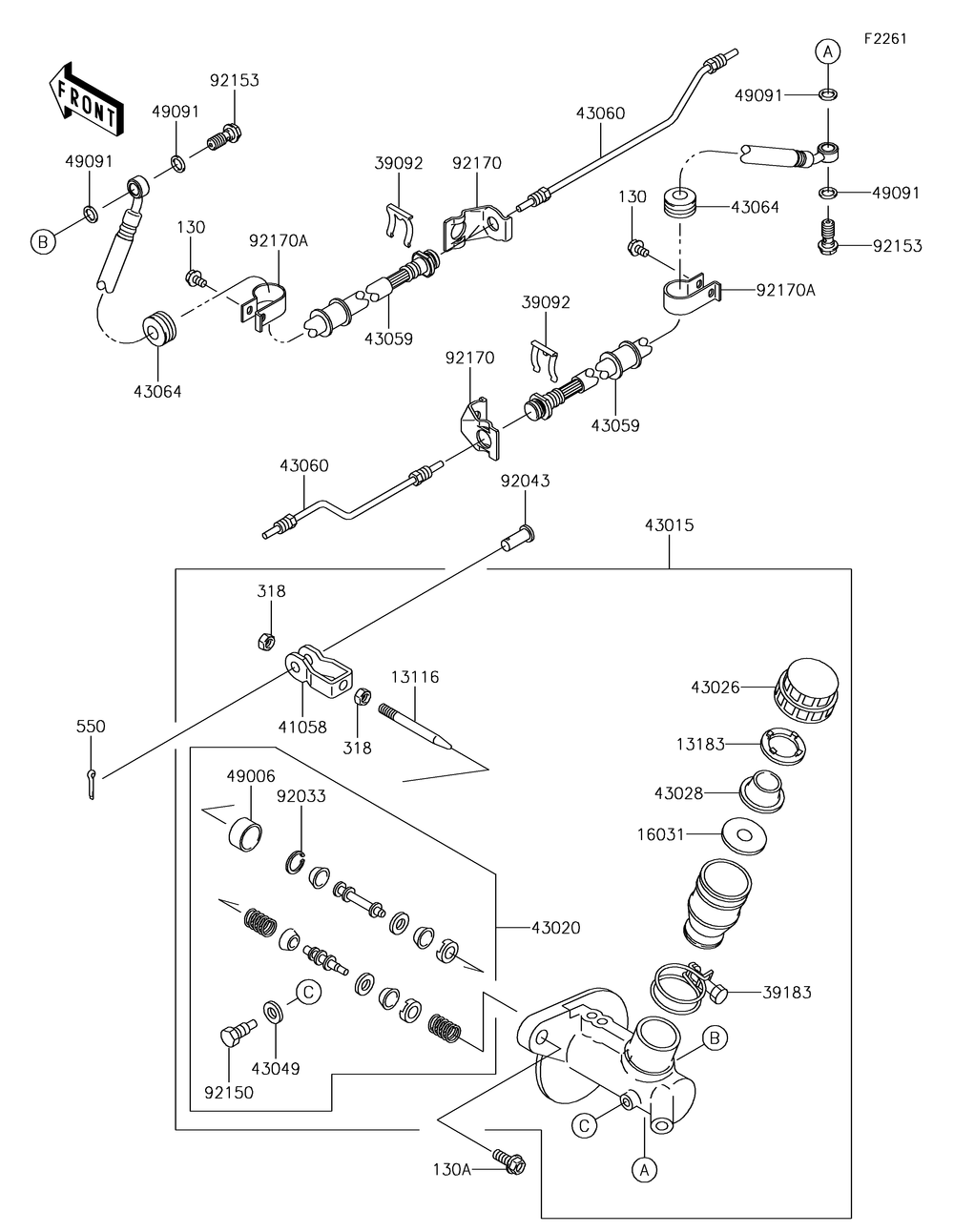 Master Cylinder Diagram and Parts List for KAF620RHF 2017 Kawasaki Lawn Tractor Accessories
