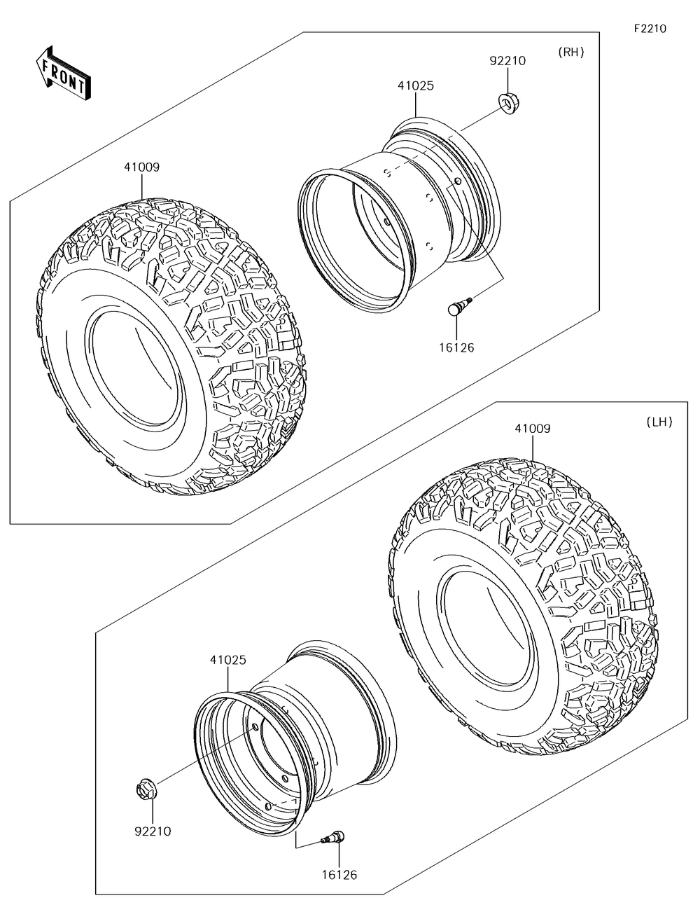 Wheels/Tires Diagram and Parts List for KAF620PGF 2016 Kawasaki Lawn Tractor Accessories
