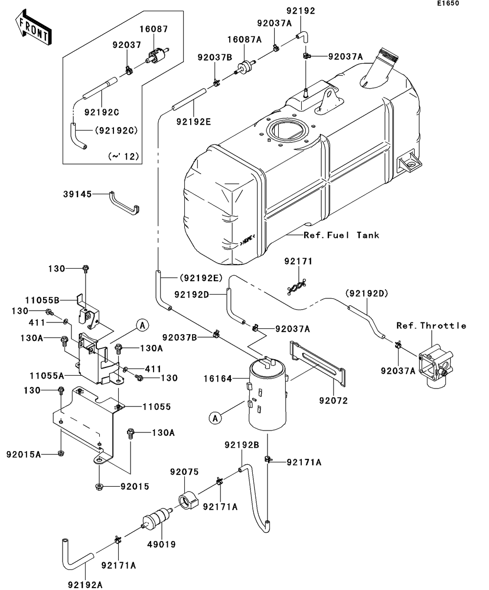 Fuel Evaporative System Diagram and Parts List for KAF620RDFA 2013 Kawasaki Lawn Tractor Accessories