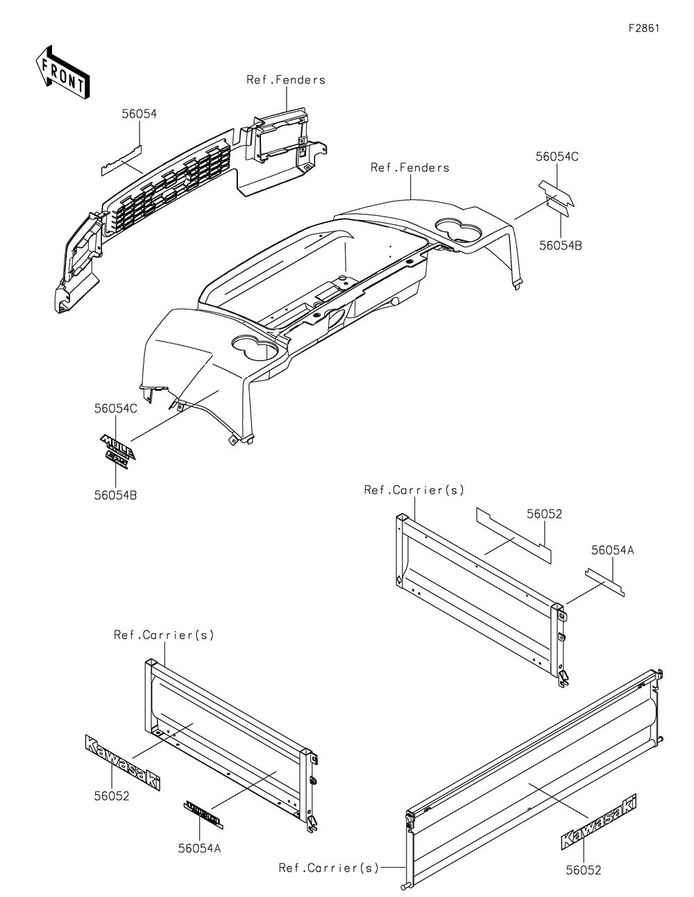 Decals Diagram and Parts List for KAF620SKF 2019 Kawasaki Lawn Tractor Accessories