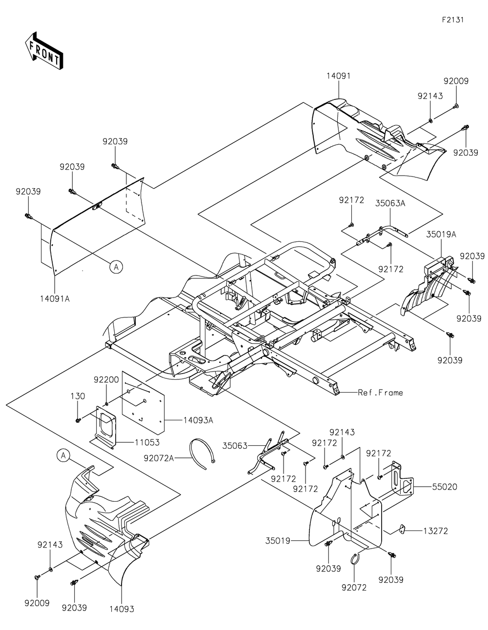 Frame Fittings-Rear Diagram and Parts List for KAF400HHF 2017 Kawasaki Lawn Tractor Accessories