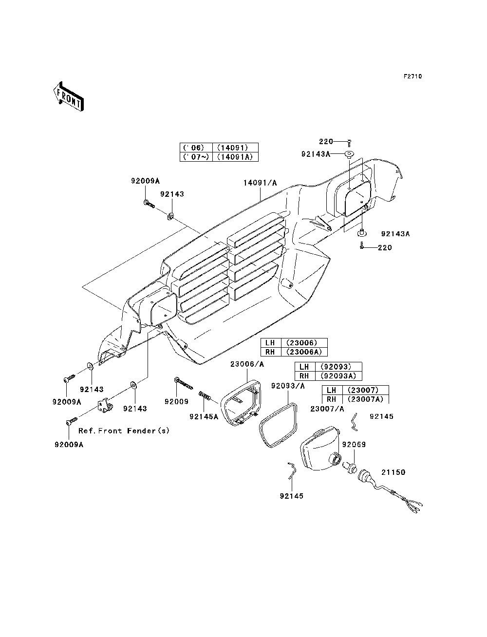 Headlight Diagram and Parts List for KAF620K7F 2007 & Prior Kawasaki Lawn Tractor Accessories