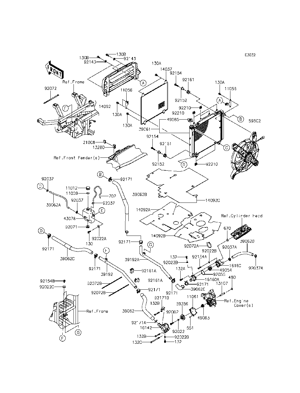 Radiator Diagram and Parts List for KRT800DFF 2015 Kawasaki Lawn Tractor Accessories