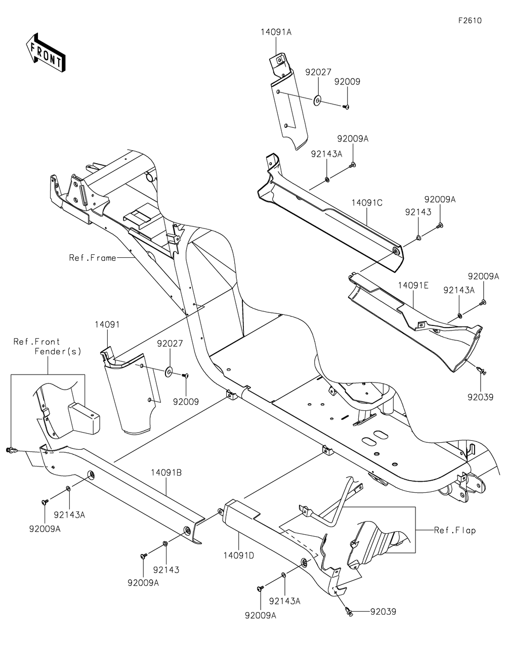 Side Covers/Chain Cover Diagram and Parts List for KAF620MLF 2020 Kawasaki Lawn Tractor Accessories