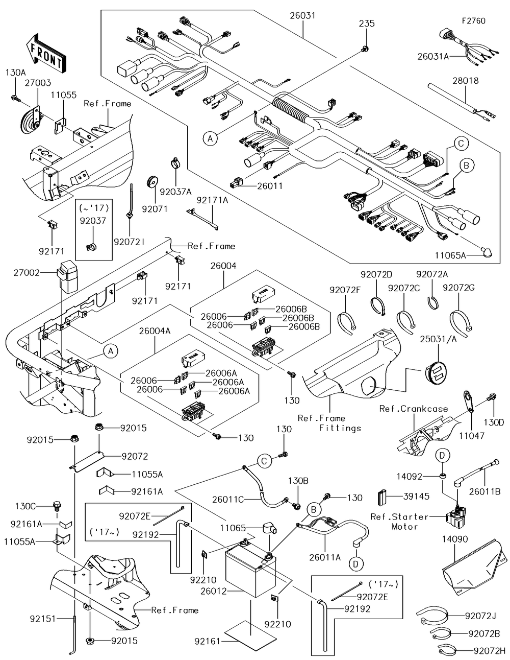 Chassis Electrical Equipment Diagram and Parts List for KAF620PGF 2016 Kawasaki Lawn Tractor Accessories