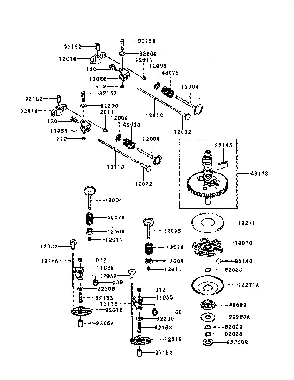 Valve/camshaft Diagram and Parts List for FR730V-DS04  Kawasaki Engine