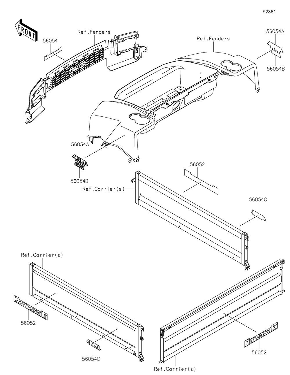 Decals Diagram and Parts List for KAF620MLF 2020 Kawasaki Lawn Tractor Accessories