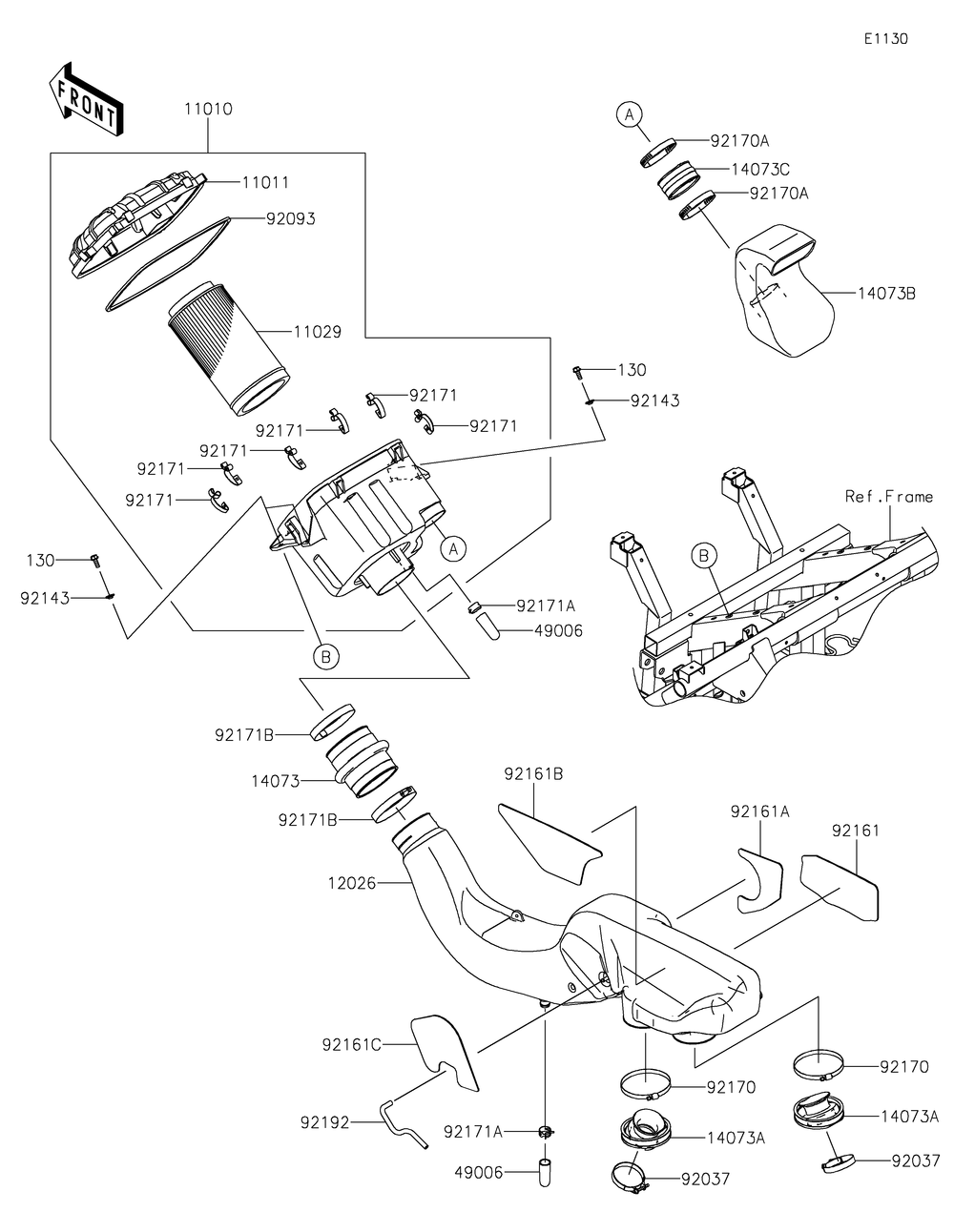 Air Cleaner Diagram and Parts List for KRF800JNFNL 2022 Kawasaki Lawn Tractor Accessories