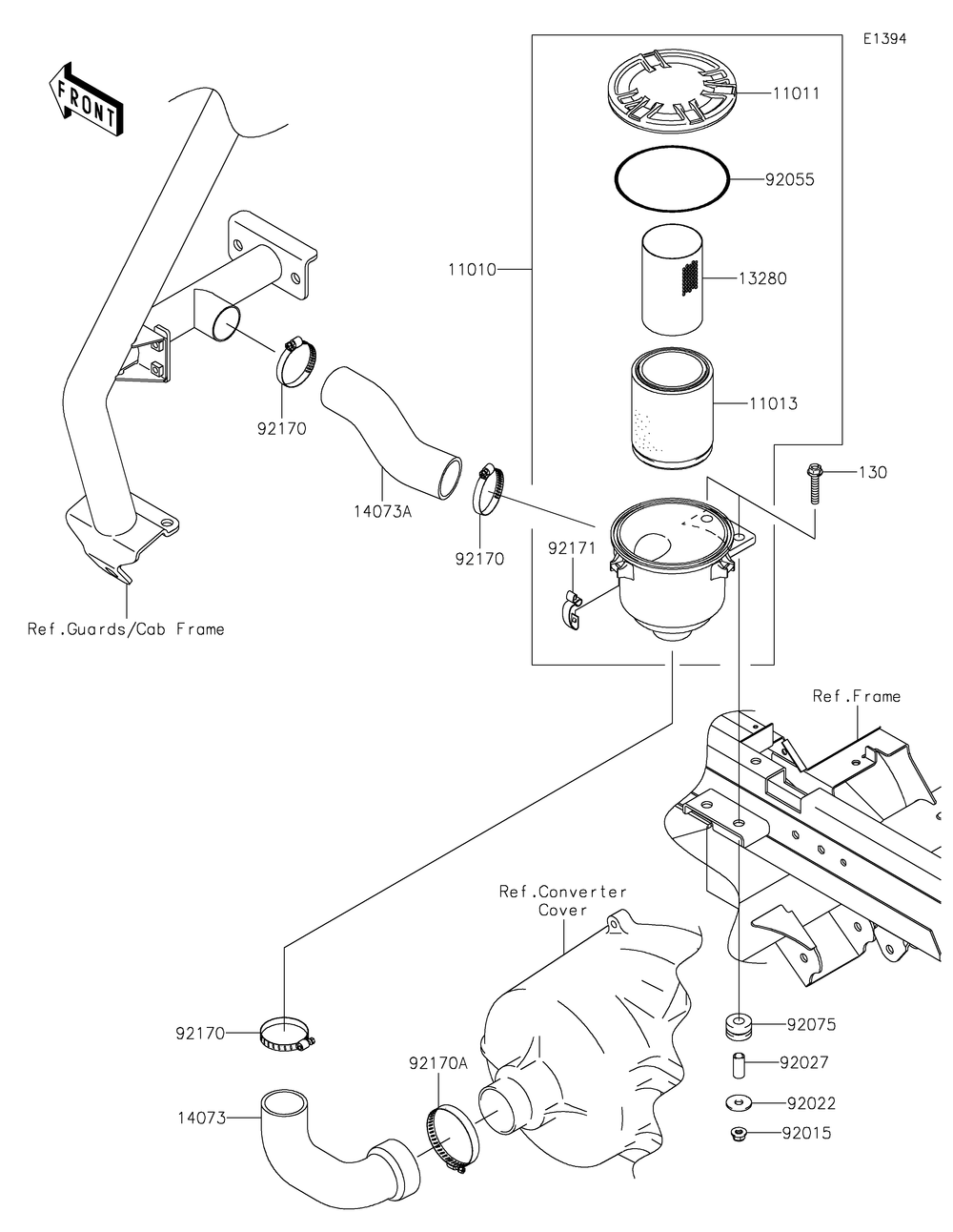 Air Cleaner-Belt Converter Diagram and Parts List for KAF620RMFNN 2021 Kawasaki Lawn Tractor Accessories