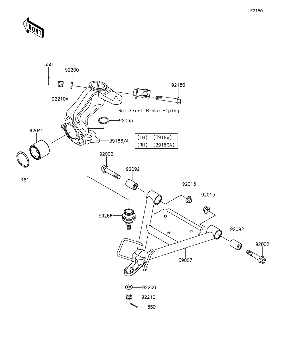 Suspension Diagram and Parts List for KAF400EGF 2016 Kawasaki Lawn Tractor Accessories