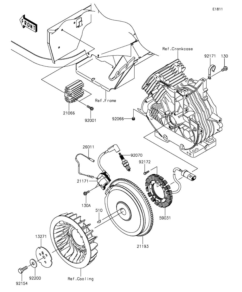 Generator/Ignition Coil Diagram and Parts List for KAF400DFF 2015 Kawasaki Lawn Tractor Accessories