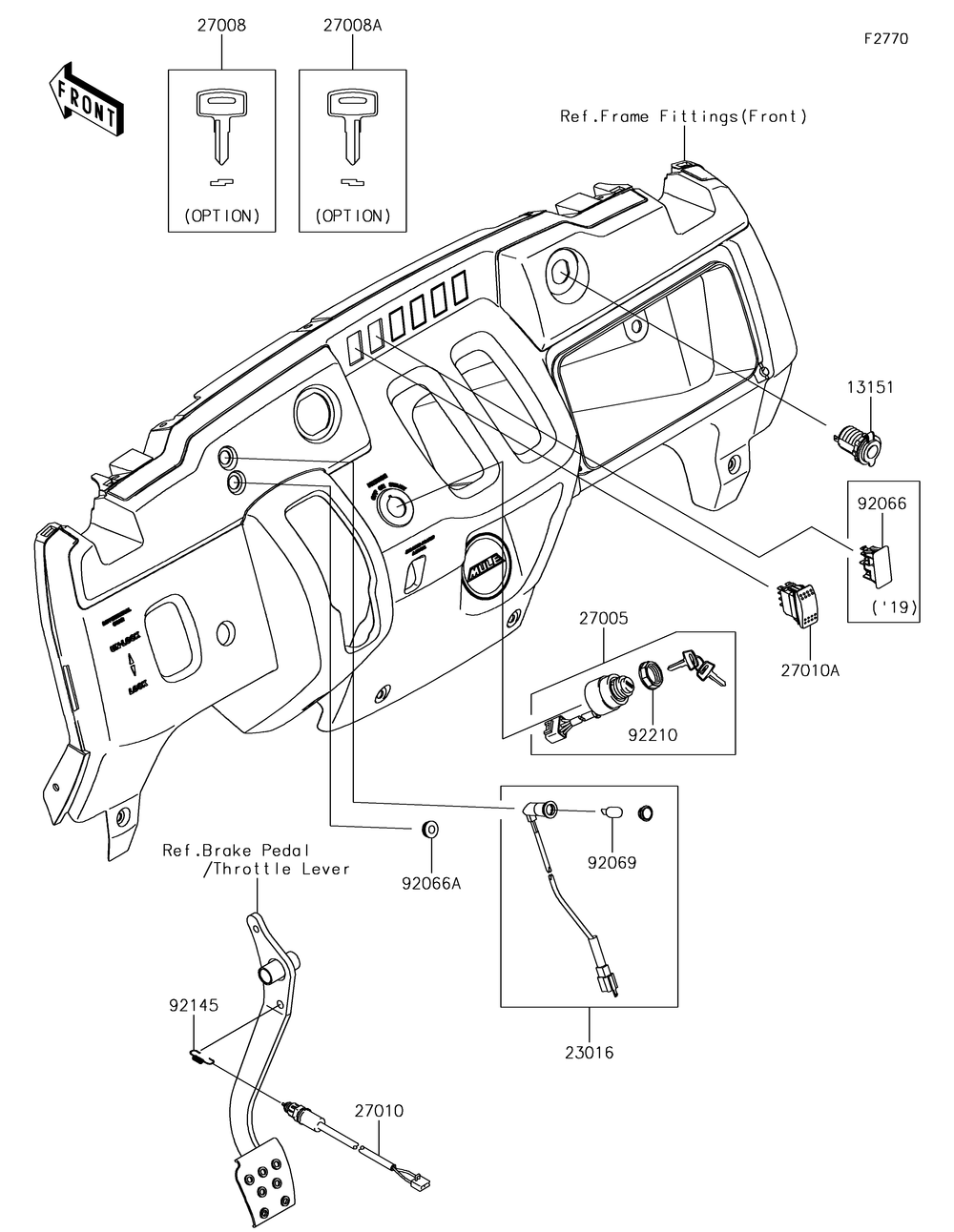 Ignition Switch Diagram and Parts List for KAF400JKF 2019 Kawasaki Lawn Tractor Accessories