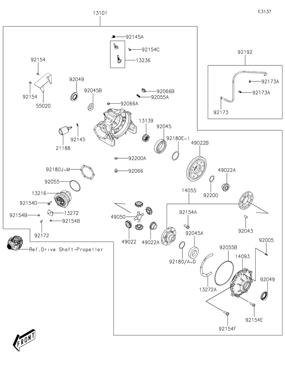 Drive Shaft-Rear Diagram and Parts List for KAF700DNFNN 2022 Kawasaki Lawn Tractor Accessories