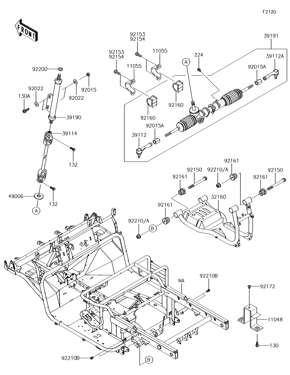 Frame Diagram and Parts List for KAF620PGF 2016 Kawasaki Lawn Tractor Accessories