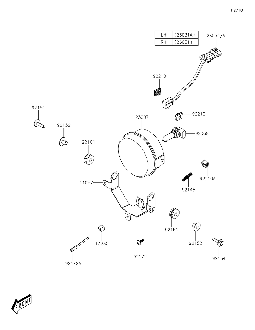 Headlight Diagram and Parts List for KAF700AMFNN 2021 Kawasaki Lawn Tractor Accessories
