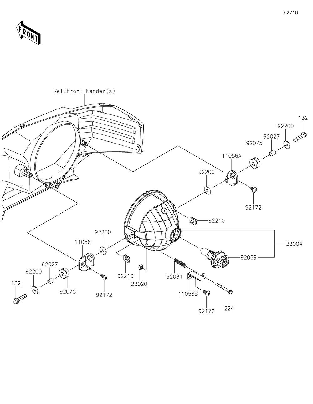 Headlight Diagram and Parts List for KAF1000AMFNN 2021 Kawasaki Lawn Tractor Accessories