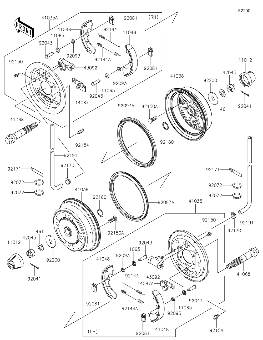 Front Hubs/Brakes Diagram and Parts List for KAF620PKF 2019 Kawasaki Lawn Tractor Accessories