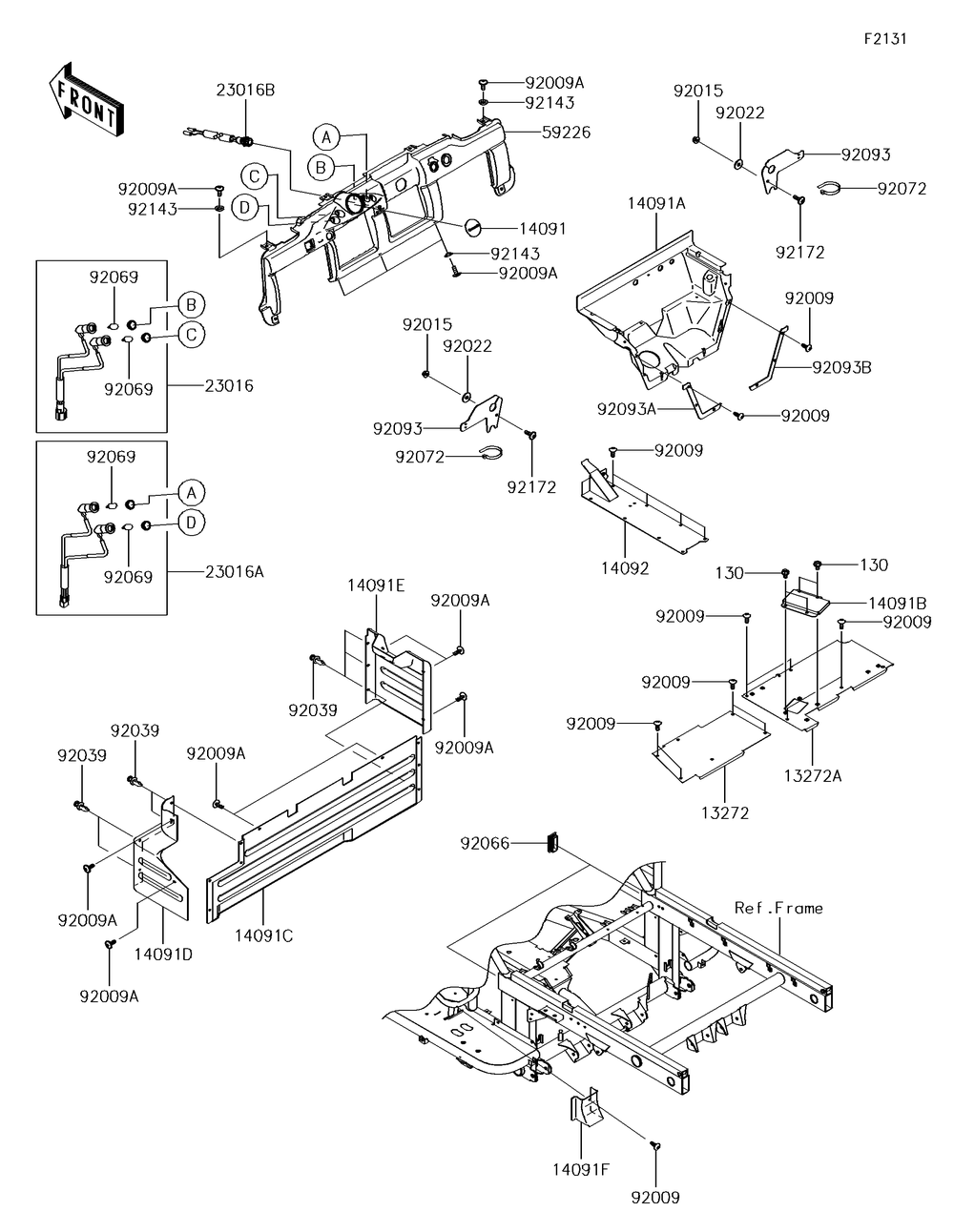 Frame Fittings Diagram and Parts List for KAF620MHF 2017 Kawasaki Lawn Tractor Accessories