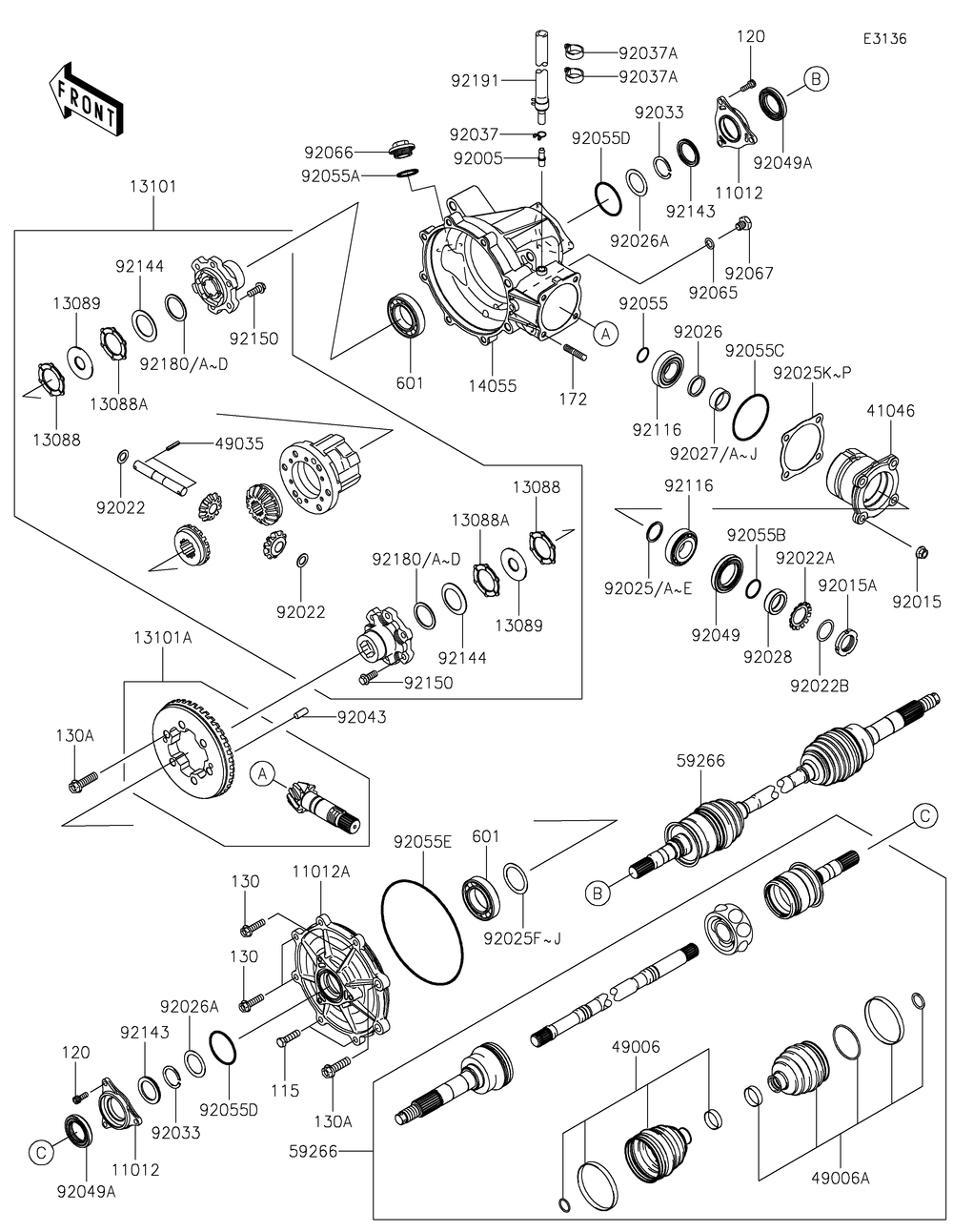 Drive Shaft-Front Diagram and Parts List for KAF620MLF 2020 Kawasaki Lawn Tractor Accessories