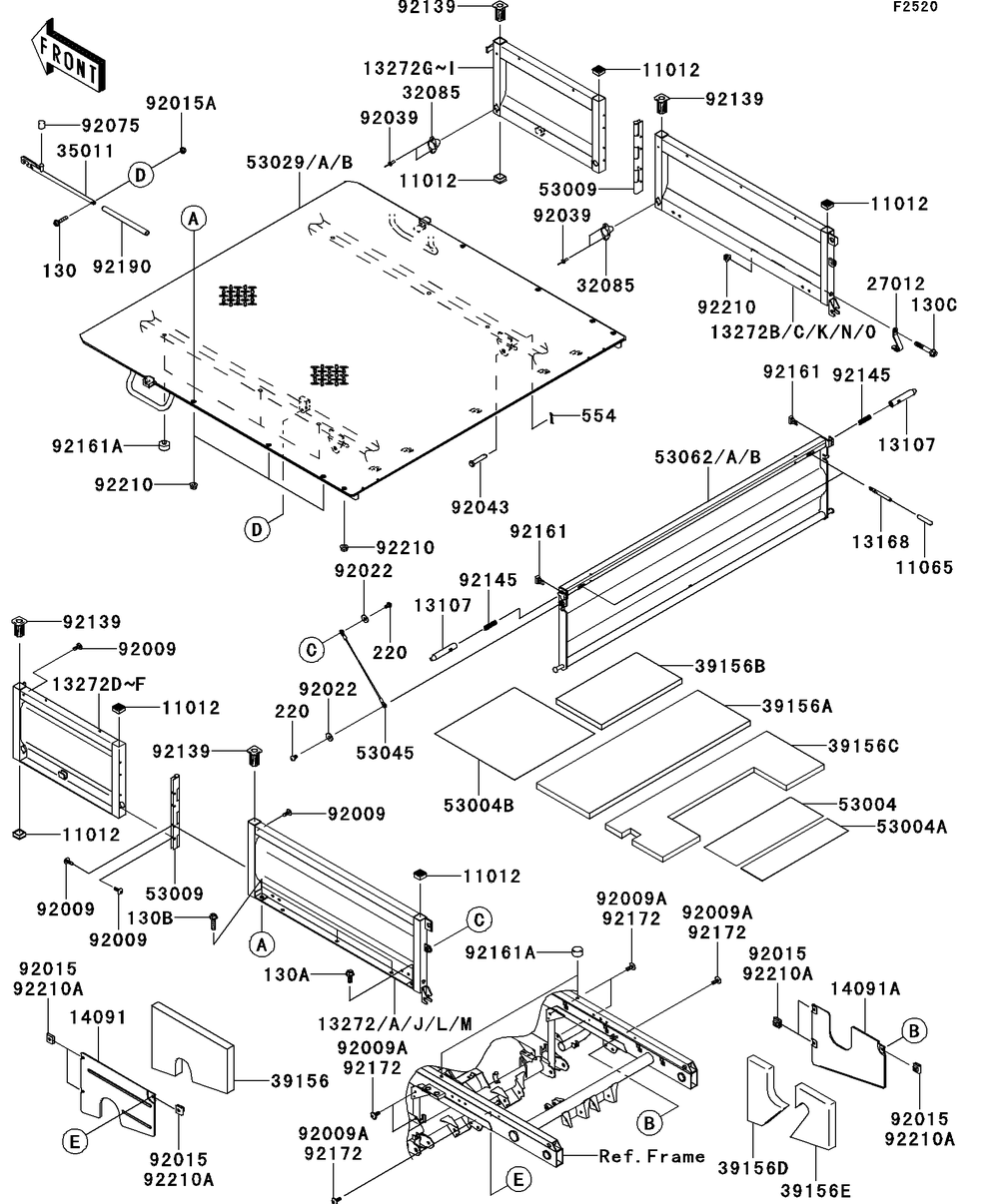 Carrier Diagram and Parts List for KAF950GDF 2013 Kawasaki Lawn Tractor Accessories