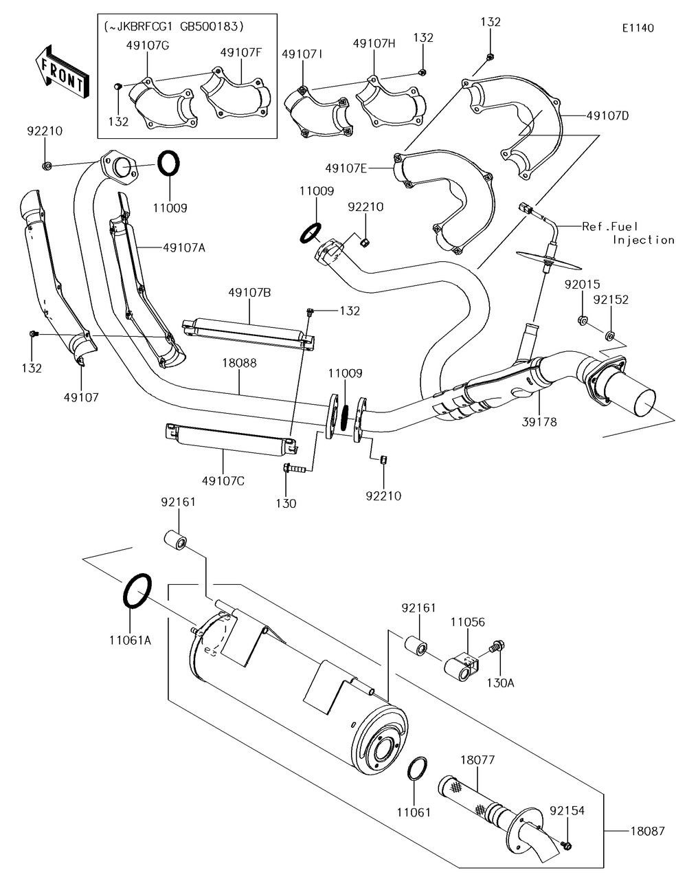 Muffler Diagram and Parts List for KRF800GJF 2018 Kawasaki Lawn Tractor Accessories
