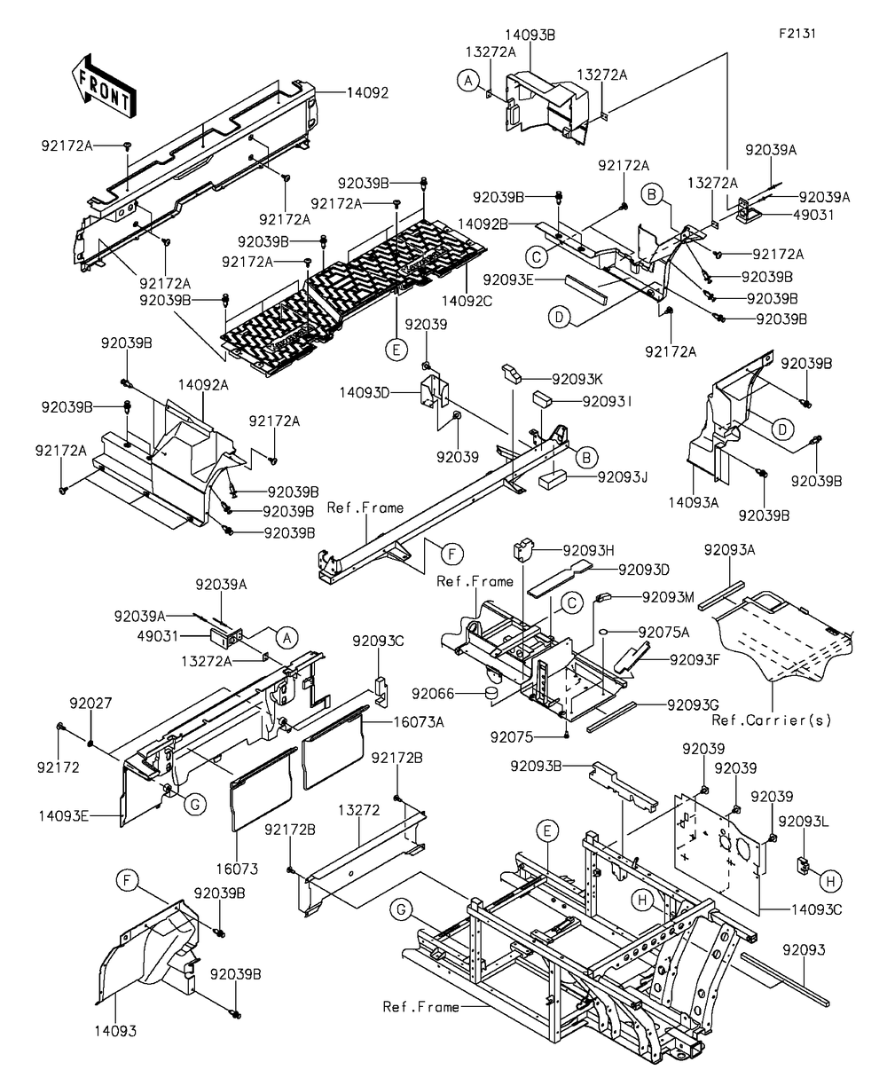 Frame Fittings-Rear Diagram and Parts List for KAF820CFF 2015 Kawasaki Lawn Tractor Accessories