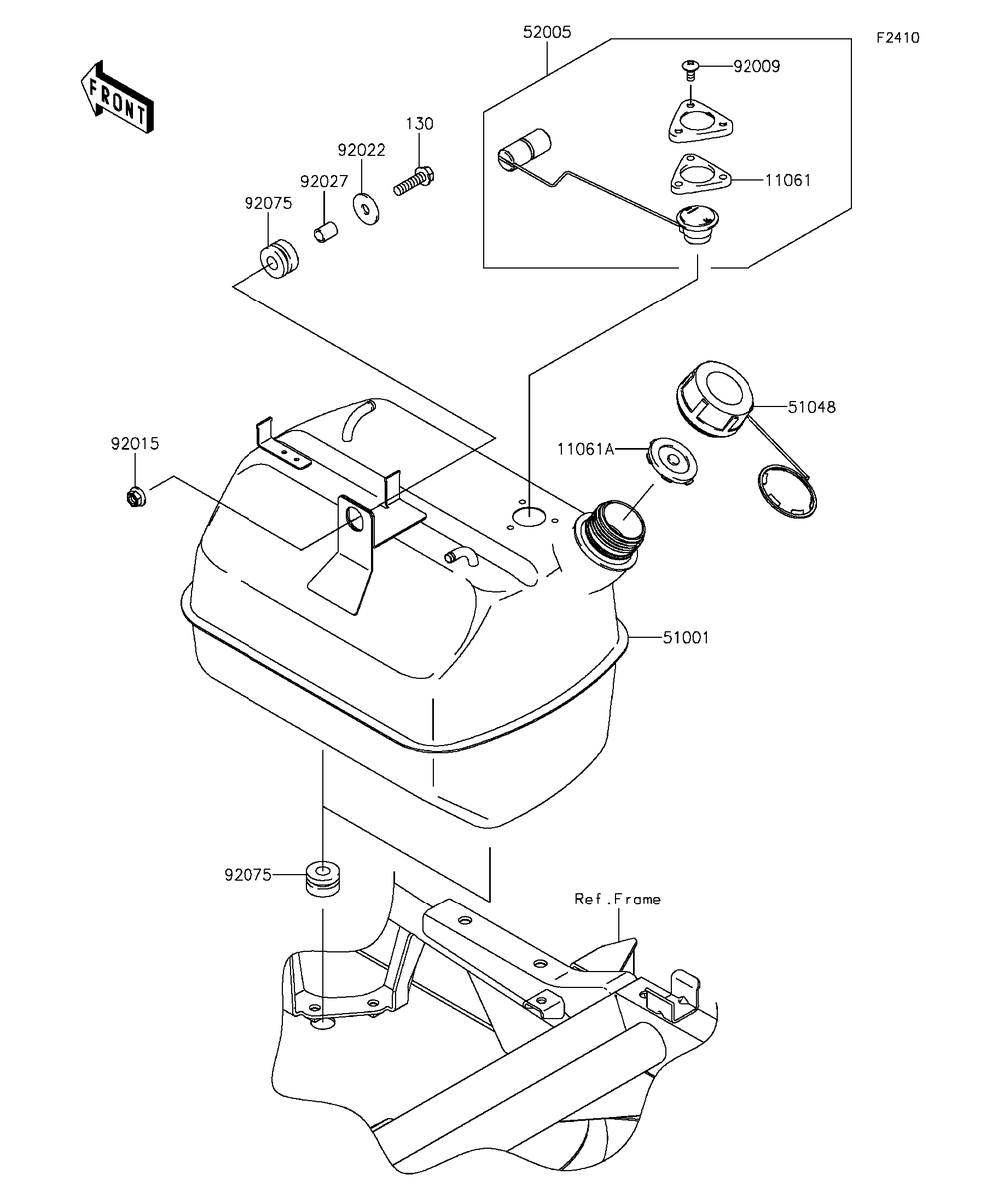 Fuel Tank Diagram and Parts List for KAF400EGF 2016 Kawasaki Lawn Tractor Accessories