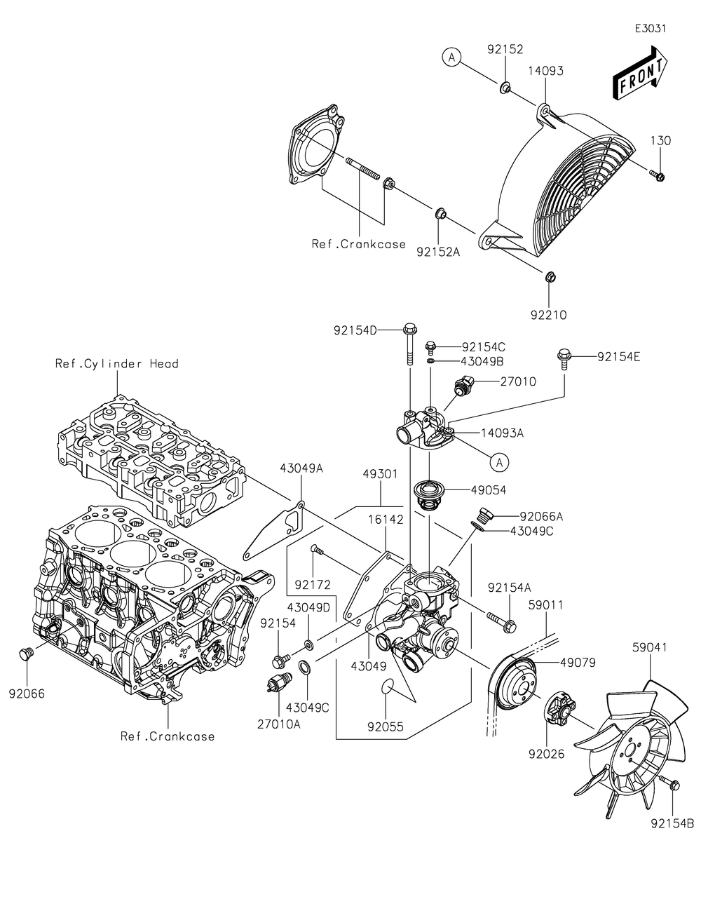 Water Pump Diagram and Parts List for KAF1000AMFNN 2021 Kawasaki Lawn Tractor Accessories