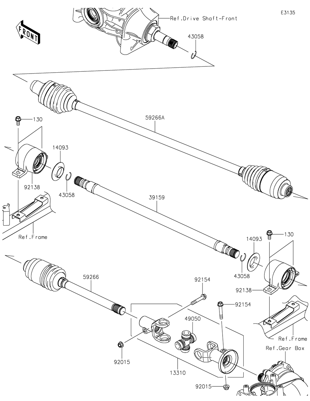 Drive Shaft-Propeller Diagram and Parts List for KAF820CMFNL 2021 Kawasaki Lawn Tractor Accessories