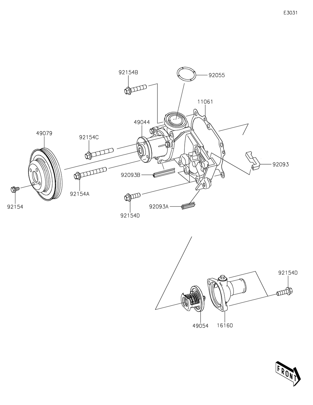 Water Pump Diagram and Parts List for KAF820BMFNL 2021 Kawasaki Lawn Tractor Accessories
