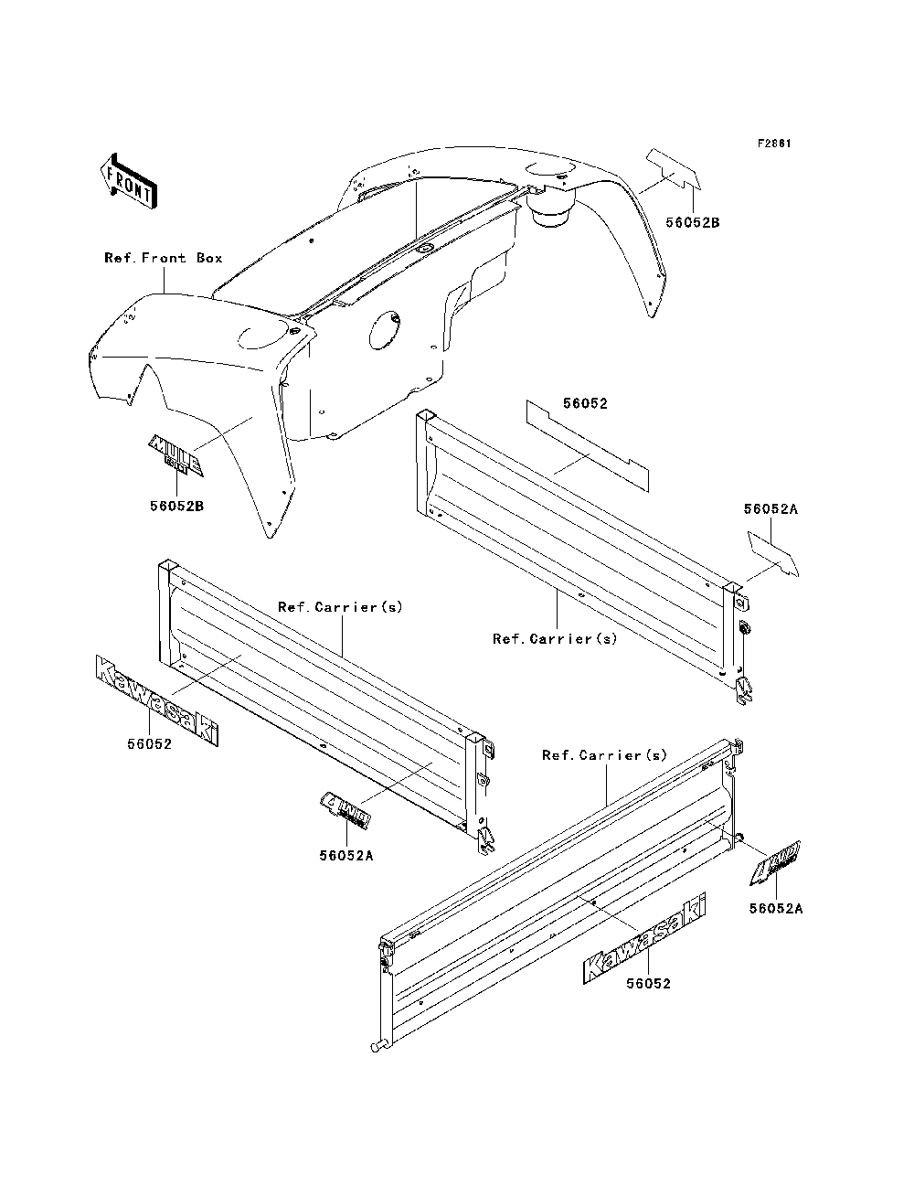 Decals Diagram and Parts List for KAF400C7F 2007 & Prior Kawasaki Lawn Tractor Accessories