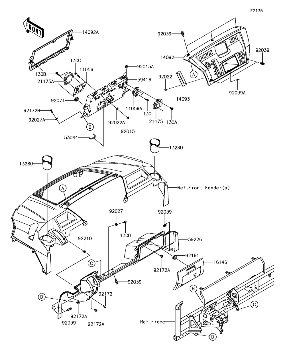 Front Box Diagram and Parts List for KAF1000DHF 2017 Kawasaki Lawn Tractor Accessories