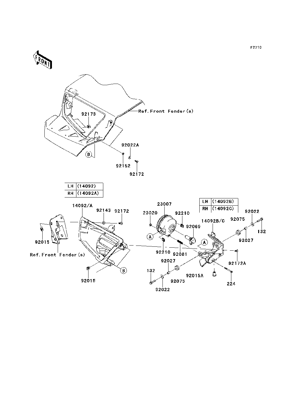 Headlight Diagram and Parts List for KRT800BEF 2014 Kawasaki Lawn Tractor Accessories