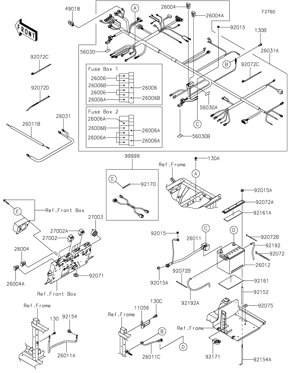 Chassis Electrical Equipment Diagram and Parts List for KAF1000CHF 2017 Kawasaki Lawn Tractor Accessories