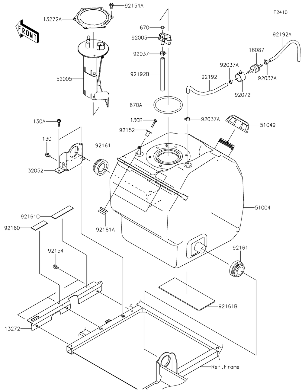 Fuel Tank Diagram and Parts List for KAF1000JMFNN 2021 Kawasaki Lawn Tractor Accessories