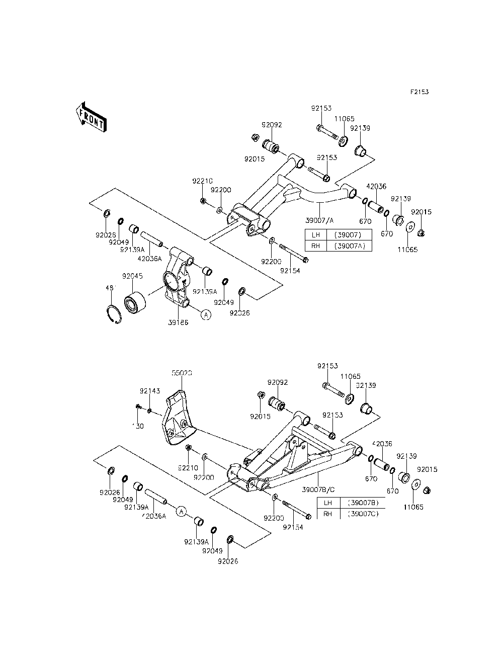 Rear Suspension Diagram and Parts List for KRF800DFF 2015 Kawasaki Lawn Tractor Accessories