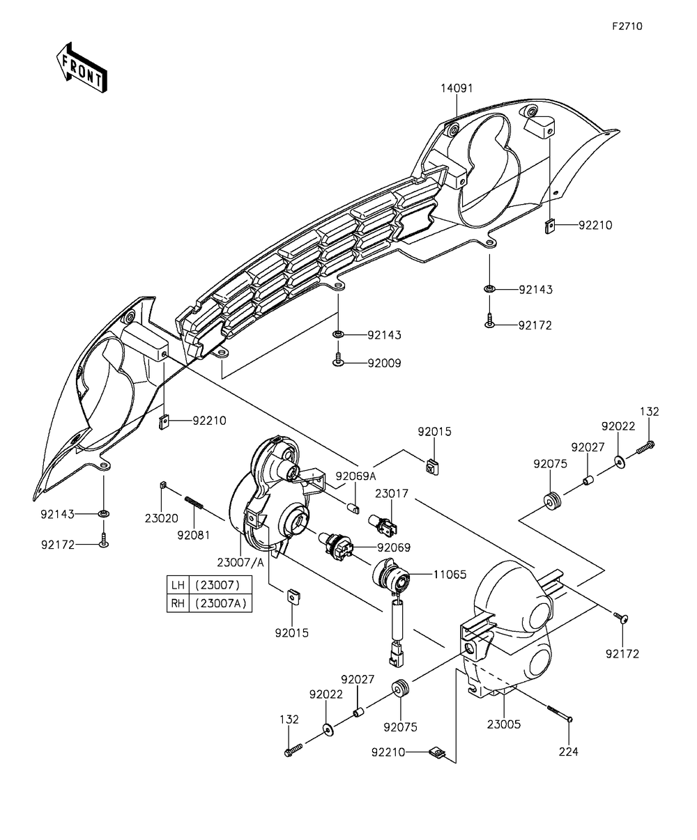 Headlight Diagram and Parts List for KAF400DFF 2015 Kawasaki Lawn Tractor Accessories