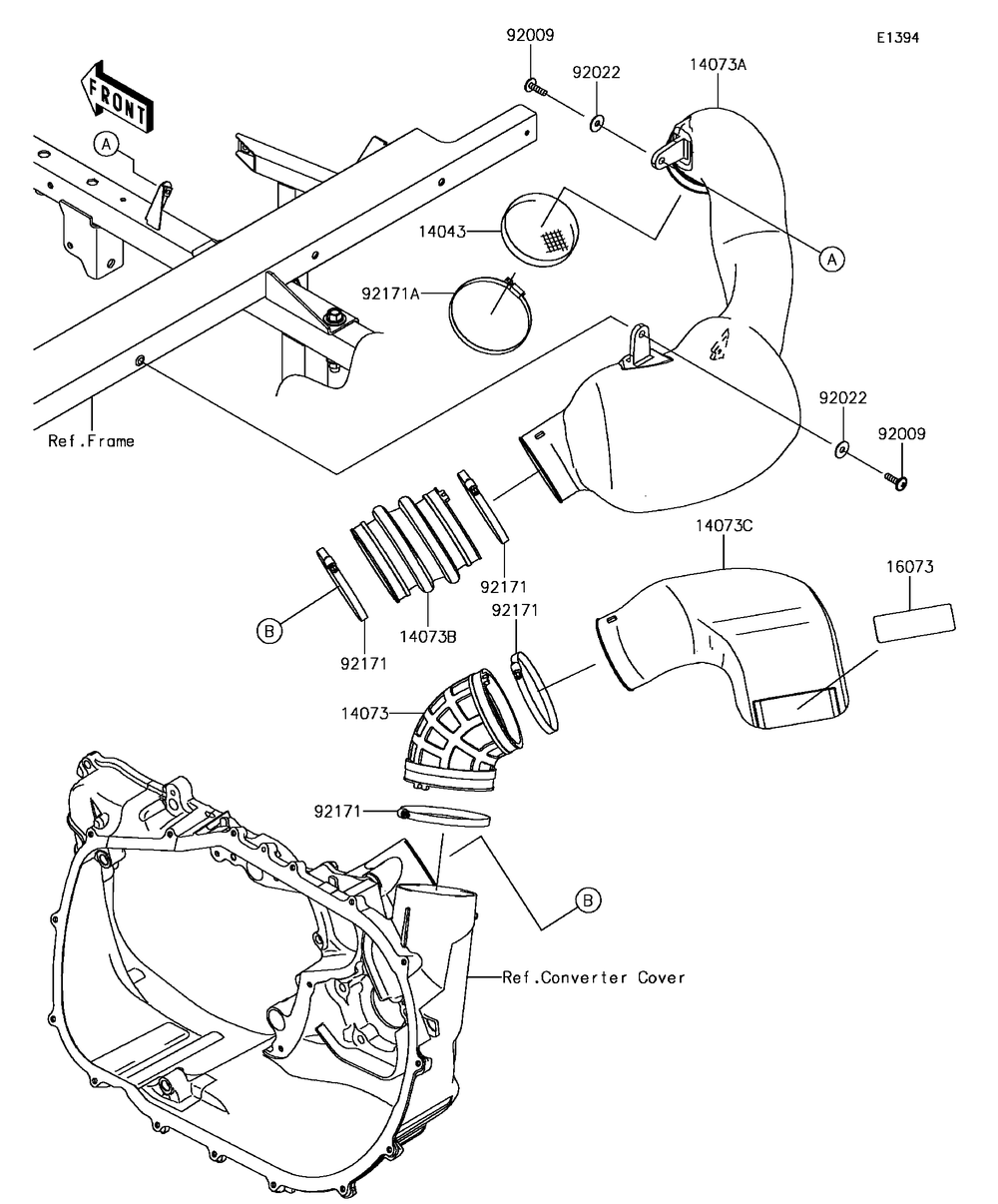 Air Cleaner-Belt Converter Diagram and Parts List for KAF820FHF 2017 Kawasaki Lawn Tractor Accessories
