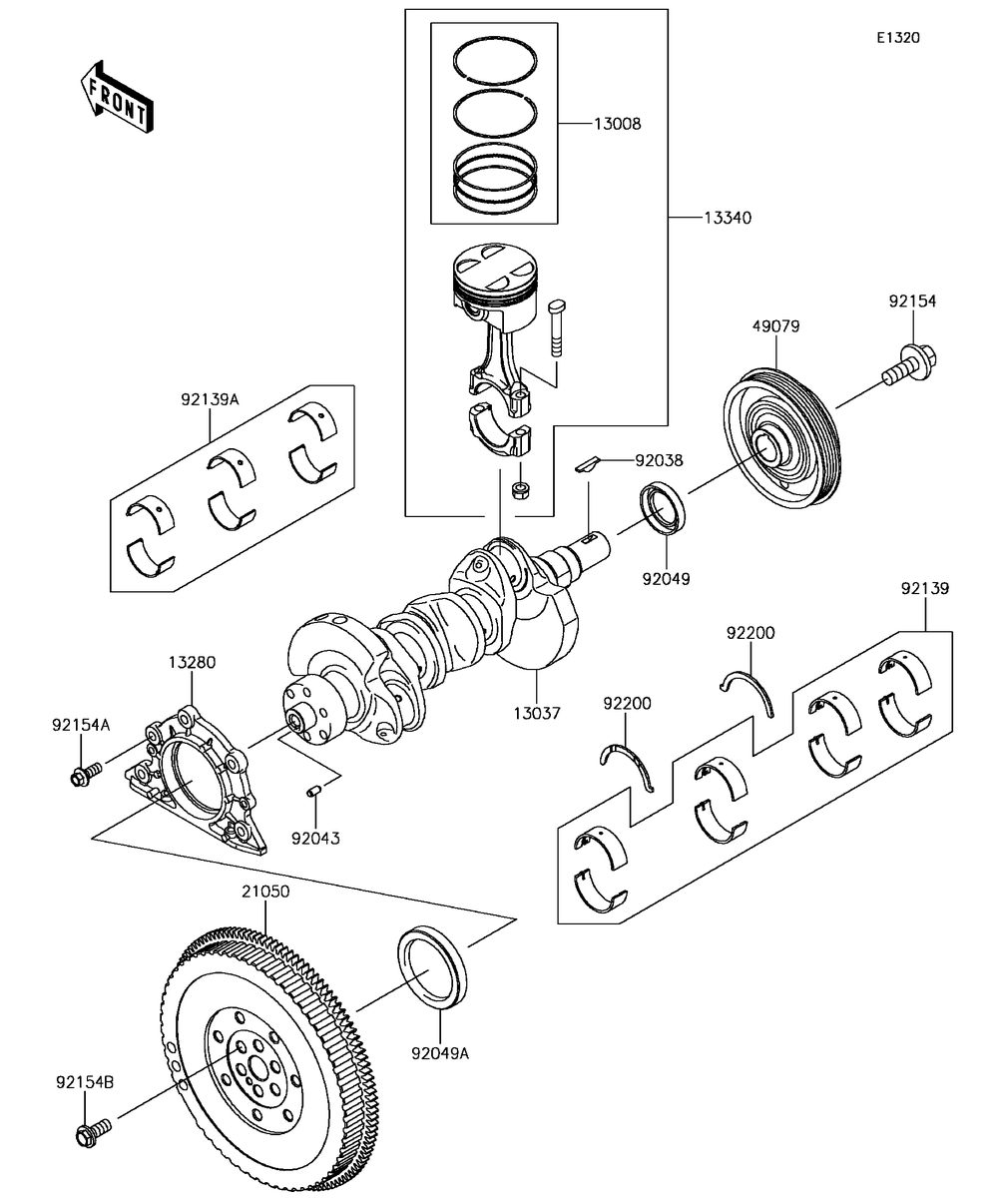 Crankshaft/Piston Diagram and Parts List for KAF820FHF 2017 Kawasaki Lawn Tractor Accessories
