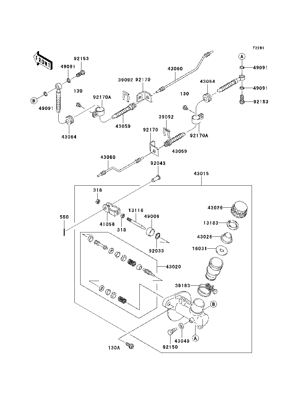 Master Cylinder Diagram and Parts List for KAF950B7F 2007 & Prior Kawasaki Lawn Tractor Accessories