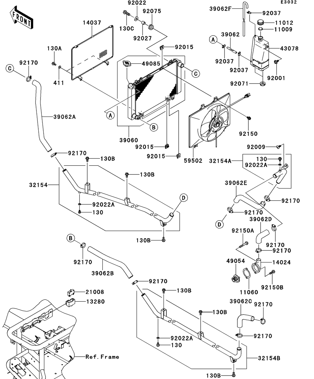 Radiator Diagram and Parts List for KAF620RDFA 2013 Kawasaki Lawn Tractor Accessories