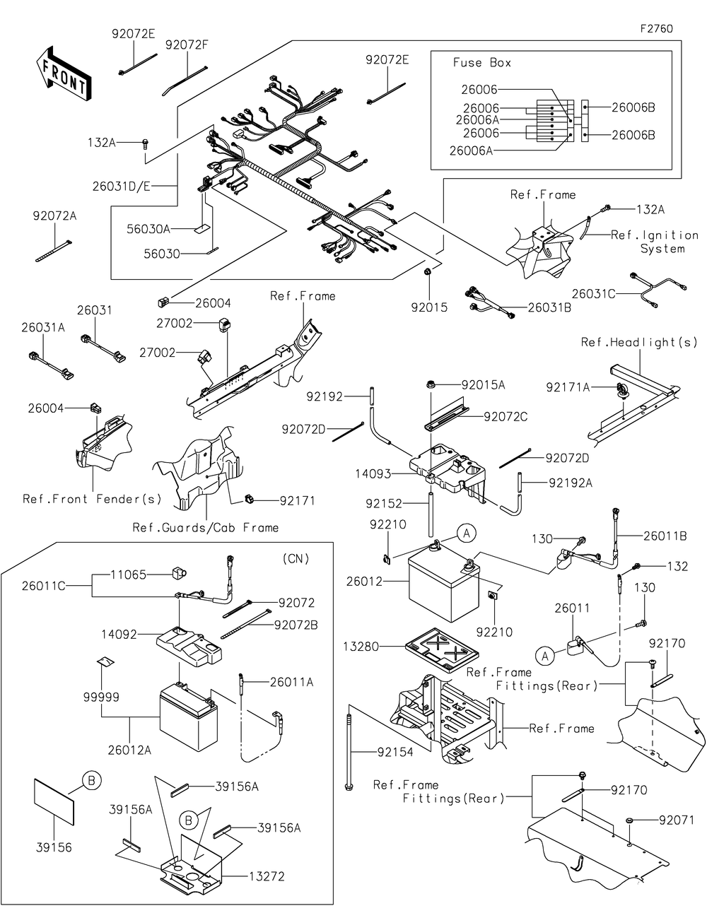 Chassis Electrical Equipment Diagram and Parts List for KRF800FMFNL 2021 Kawasaki Lawn Tractor Accessories