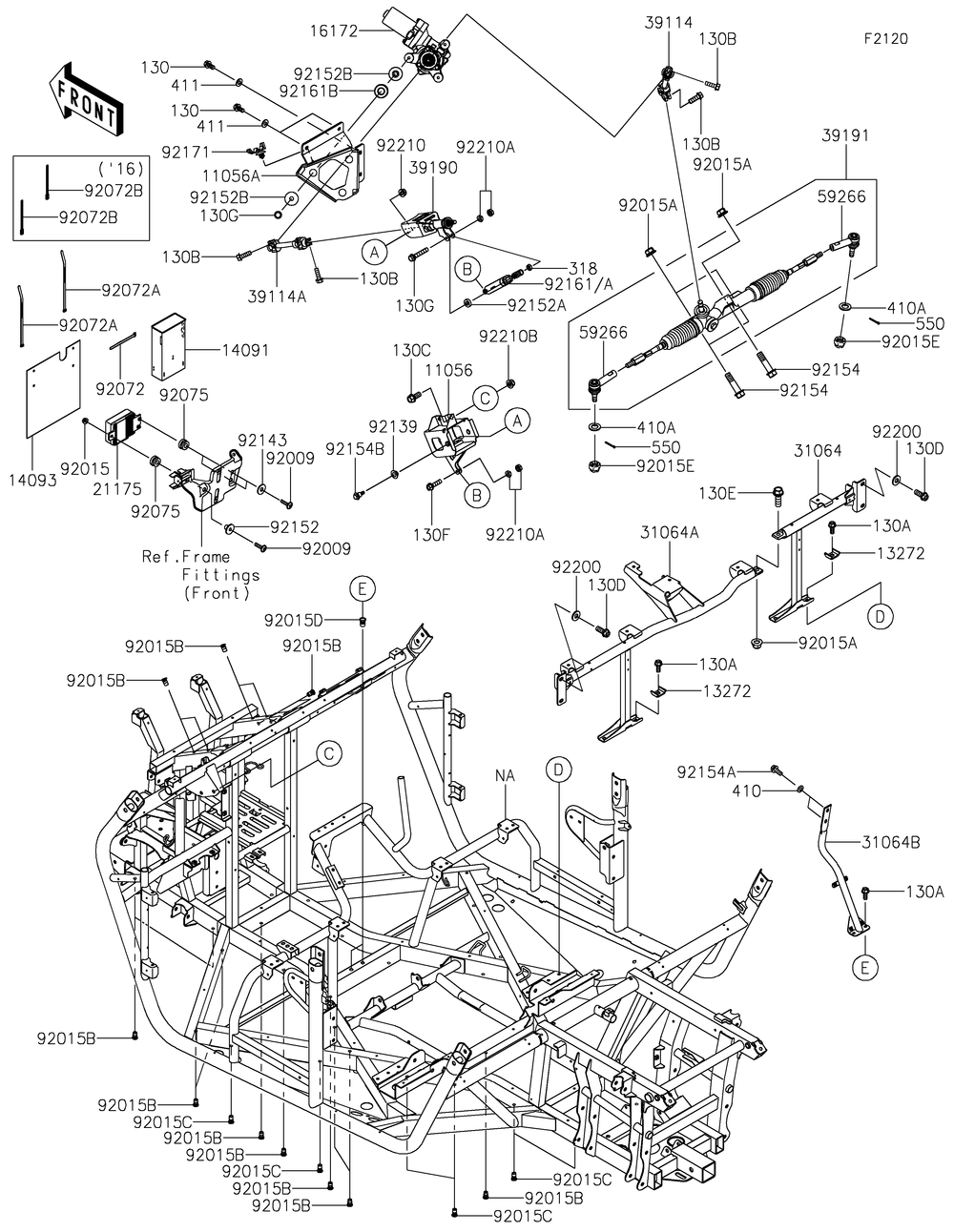 Frame Diagram and Parts List for KRF800FLF 2020 Kawasaki Lawn Tractor Accessories