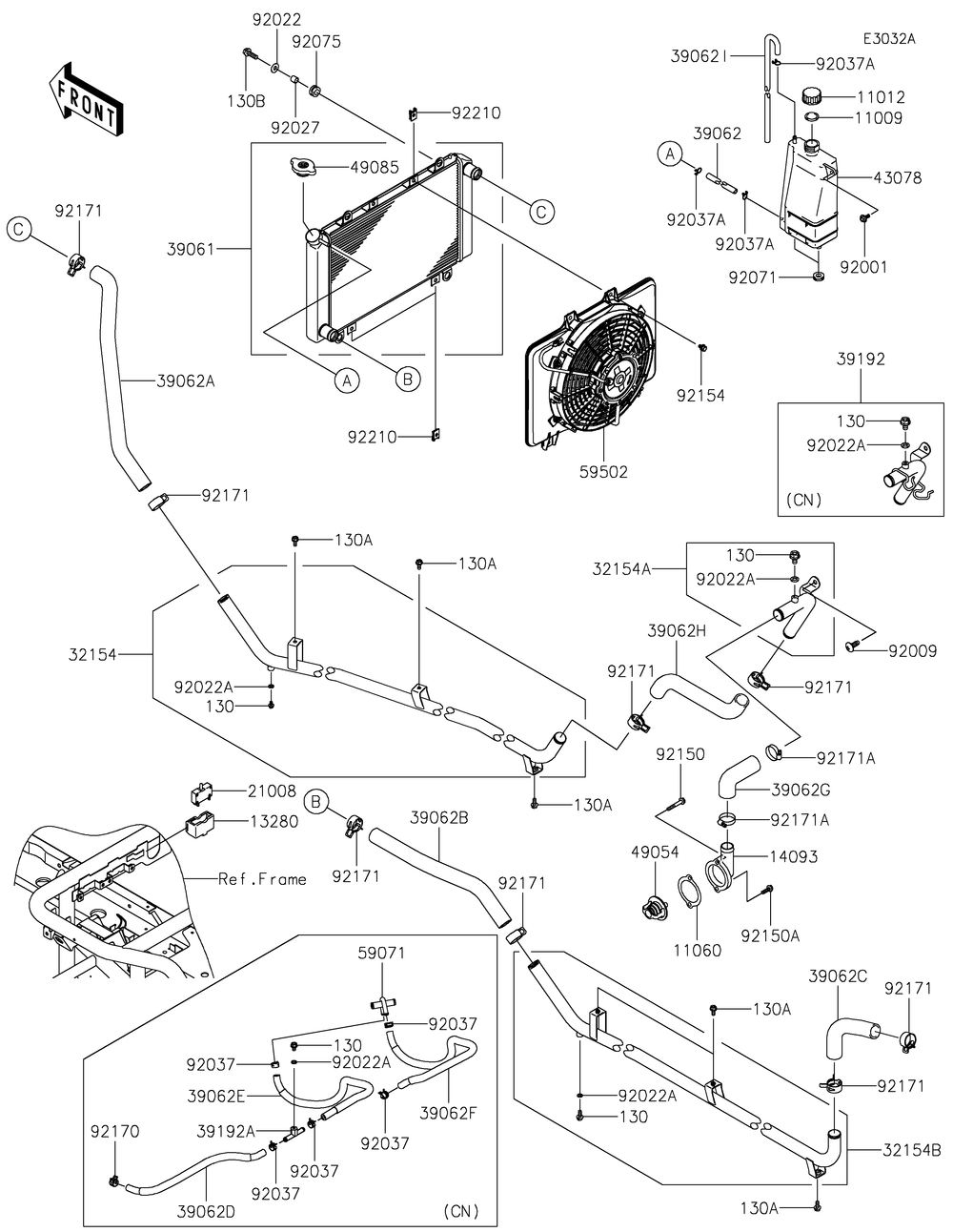 Radiator 1 Diagram and Parts List for KAF620RMFNN 2021 Kawasaki Lawn Tractor Accessories