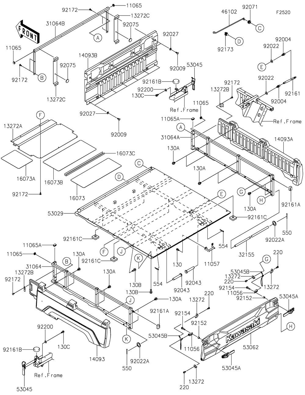 Carrier Diagram and Parts List for KAF820FNFNN 2022 Kawasaki Lawn Tractor Accessories
