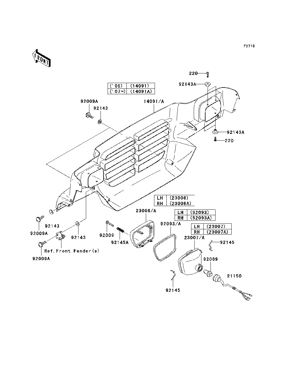Headlight Diagram and Parts List for KAF620H7F 2007 & Prior Kawasaki Lawn Tractor Accessories